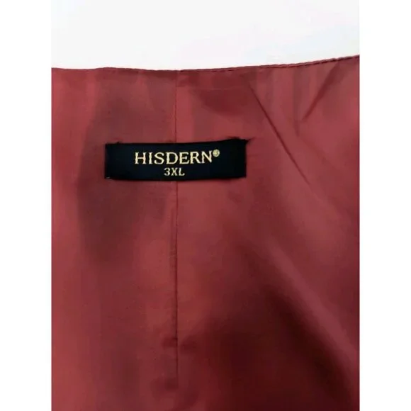 Hisdern Vest Waistcoat Men XXXL Dark Red Pockets Back Adjustable Formal V-Neck - Picture 5 of 9